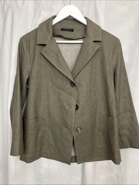 Antonelli Firenze Olive Linen-Blend Three-Button Notch Collar Blazer